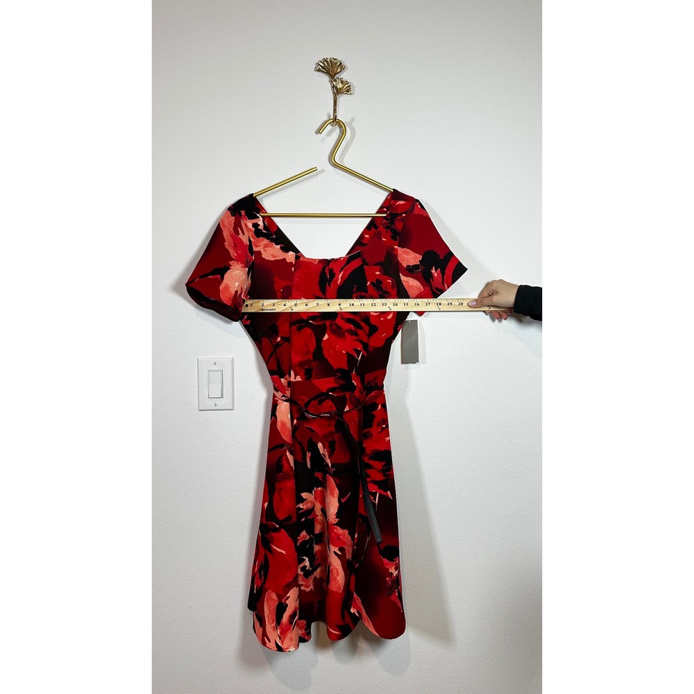 EVA MENDES NY&C Red Floral Belted Fit & Flare Dress Size 10 - Picture 4 of 10
